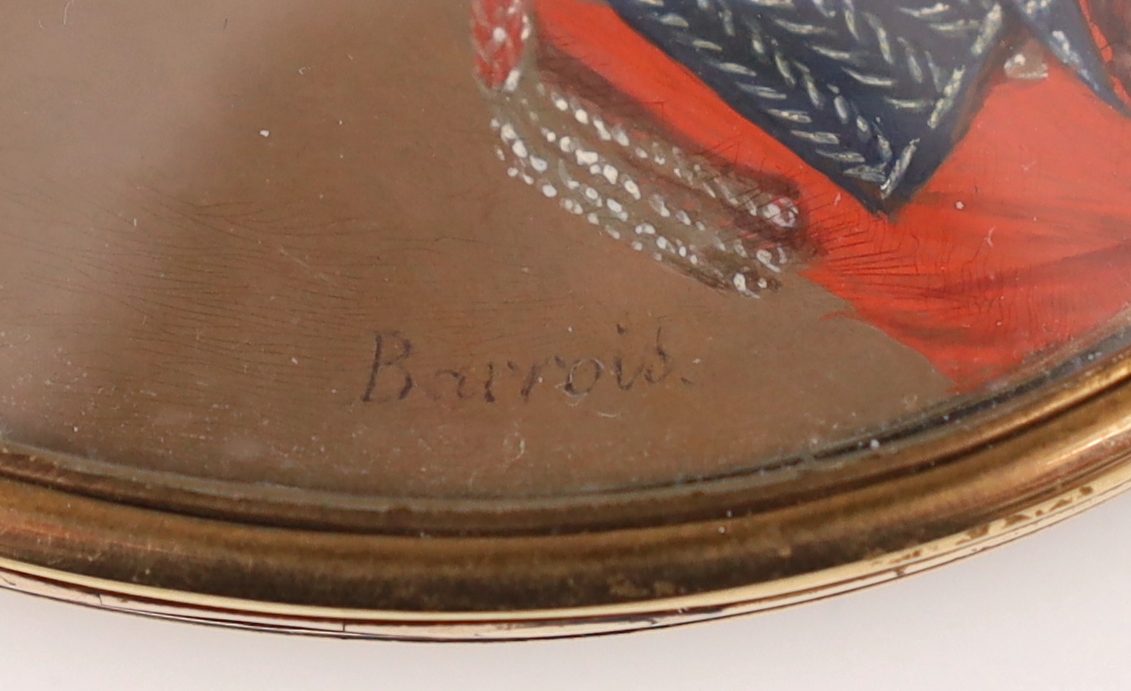 J. Barrow Jnr (fl.1815-1825), Portrait miniature of an army officer, watercolour on ivory, 7.3 x 5.8cm. CITES Submission reference TUP8PBTX